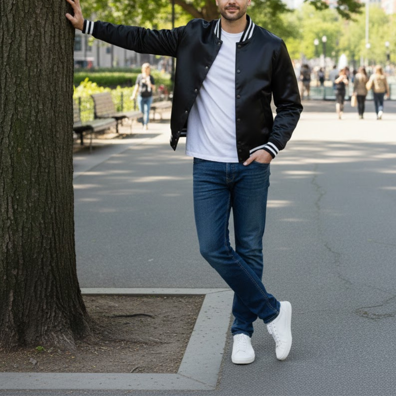 Men's Black Varsity Letterman Bomber College Style Jacket