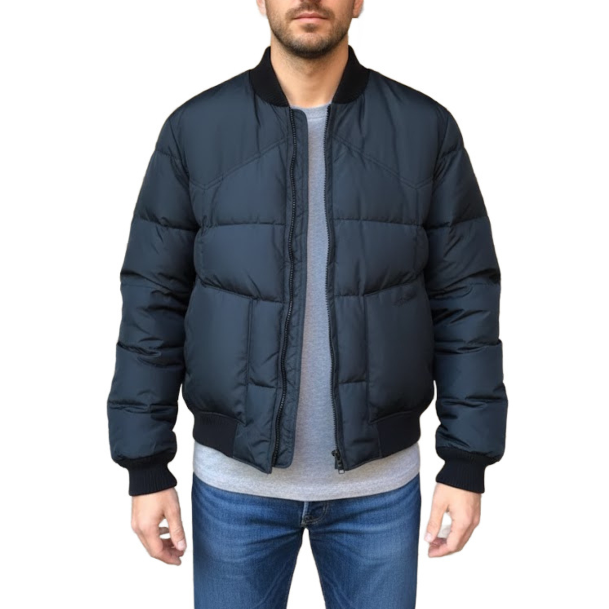 Men's Classic Blue Bomber Puffer Winter Jacket