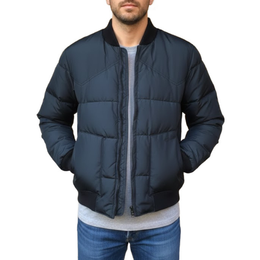 Men's Classic Blue Bomber Puffer Winter Jacket