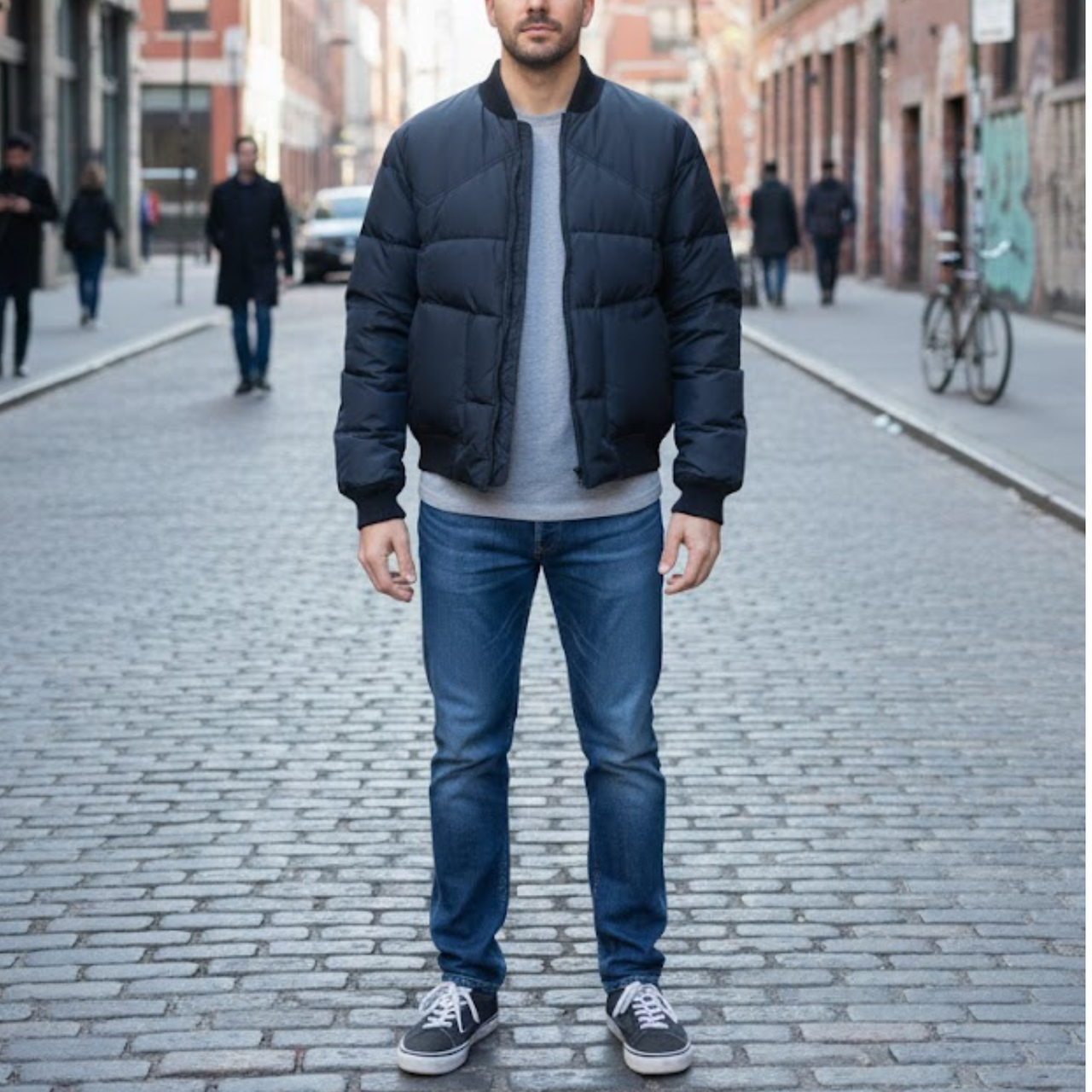 Men's Classic Blue Bomber Puffer Winter Jacket