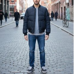 Men's Classic Blue Bomber Puffer Winter Jacket