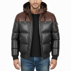 Men’s Two Tone Bubble Quilted Winter Puffer Hooded Bomber Jacket