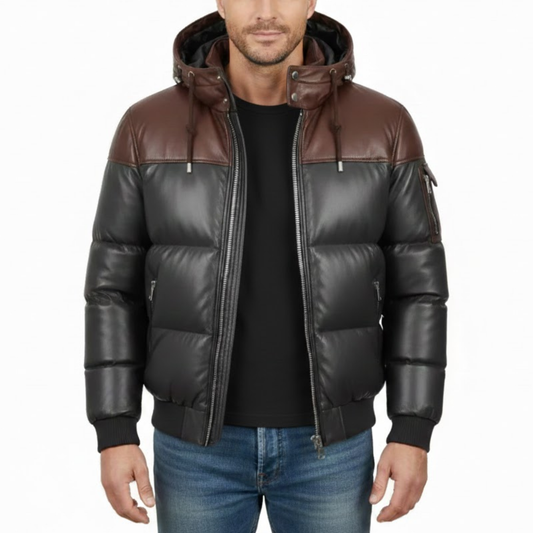 Men’s Two Tone Bubble Quilted Winter Puffer Hooded Bomber Jacket