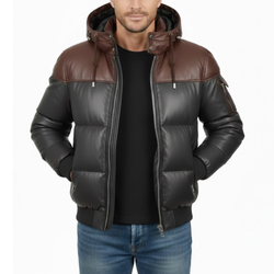 Men’s Two Tone Bubble Quilted Winter Puffer Hooded Bomber Jacket