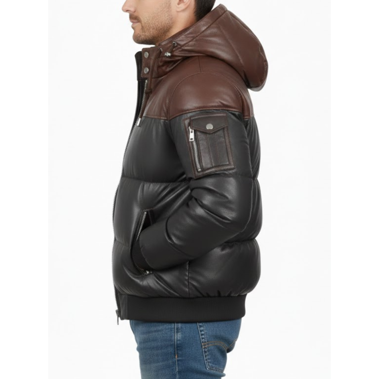 Men’s Two Tone Bubble Quilted Winter Puffer Hooded Bomber Jacket