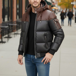Men’s Two Tone Bubble Quilted Winter Puffer Hooded Bomber Jacket