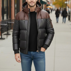 Men’s Two Tone Bubble Quilted Winter Puffer Hooded Bomber Jacket