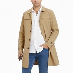 Men's Single-Breasted Style Khaki Cotton Lightweight Overcoat