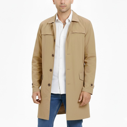 Men's Single-Breasted Style Khaki Cotton Lightweight Overcoat