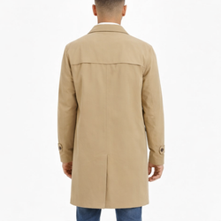 Men's Single-Breasted Style Khaki Cotton Lightweight Overcoat