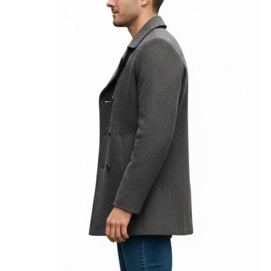 Men's Grey Wool Double-Breasted Business Blazer Coat