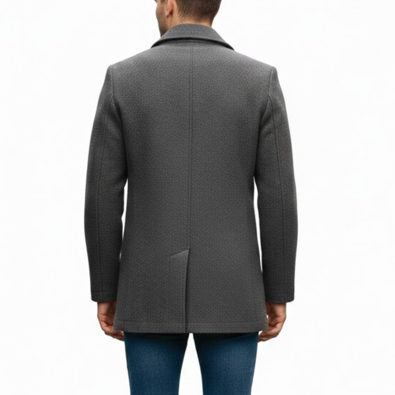 Men's Grey Wool Double-Breasted Business Blazer Coat