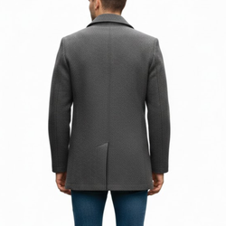 Men's Grey Wool Double-Breasted Business Blazer Coat