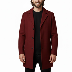 Men's Red Wool Single-Breasted Slim Fit Overcoat