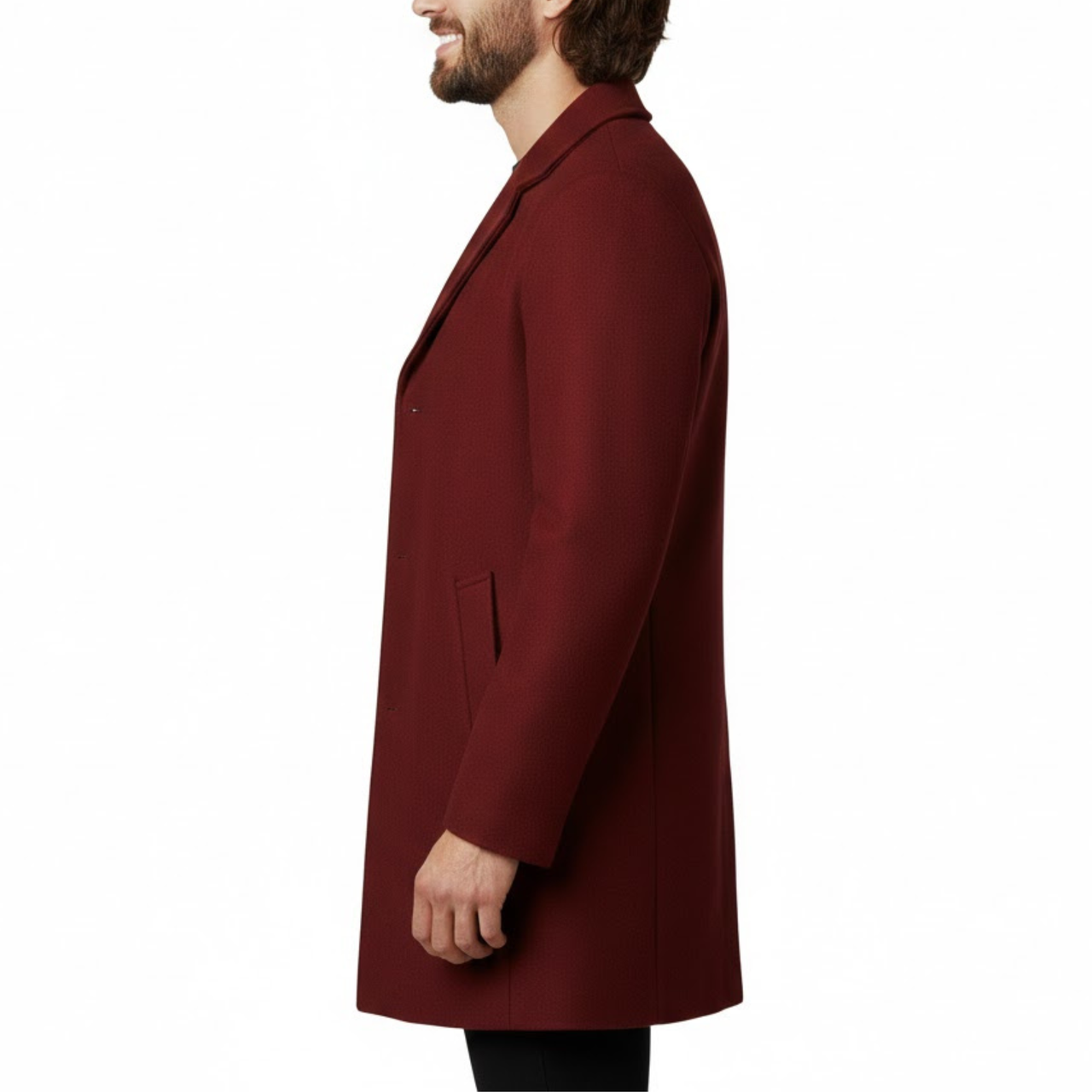 Men's Red Wool Single-Breasted Slim Fit Overcoat