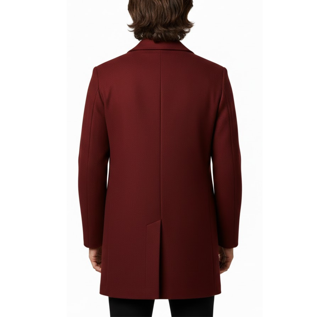 Men's Red Wool Single-Breasted Slim Fit Overcoat