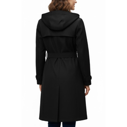 Women's Black Classic Double-Breasted Polyester Fabric Outerwaer Overcoat