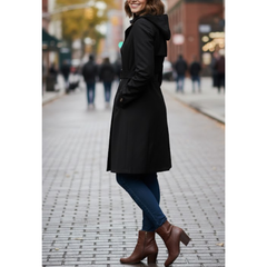 Women's Black Classic Double-Breasted Polyester Fabric Outerwaer Overcoat