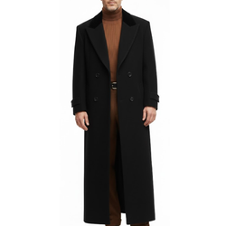 Men's Double-Breasted Black Polyester Classic Long Trench Coat