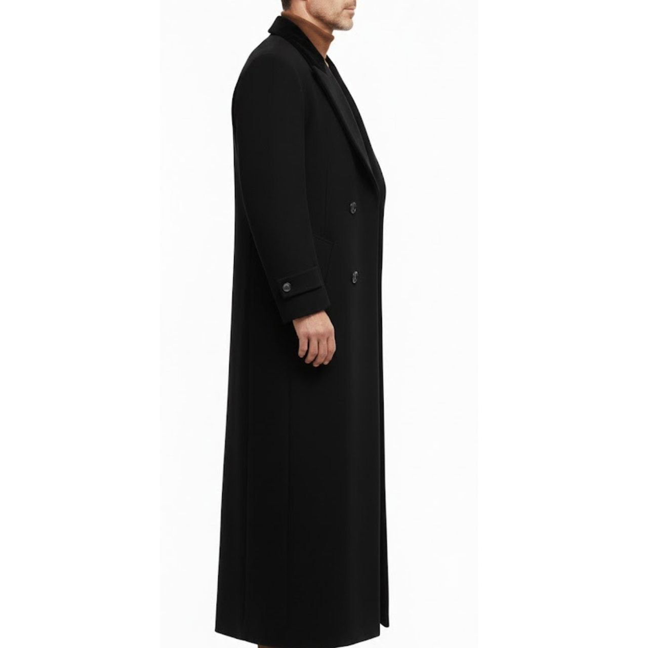 Men's Double-Breasted Black Polyester Classic Long Trench Coat