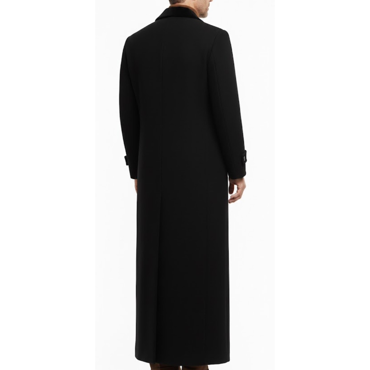 Men's Double-Breasted Black Polyester Classic Long Trench Coat