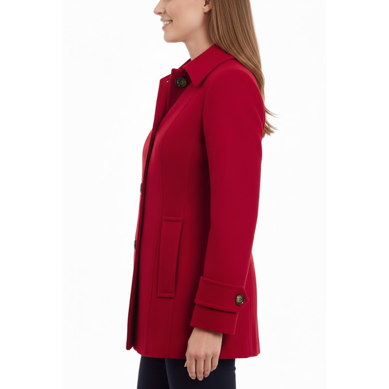 Women's Red Wool Single-Breasted Classic Shirt Style Coat