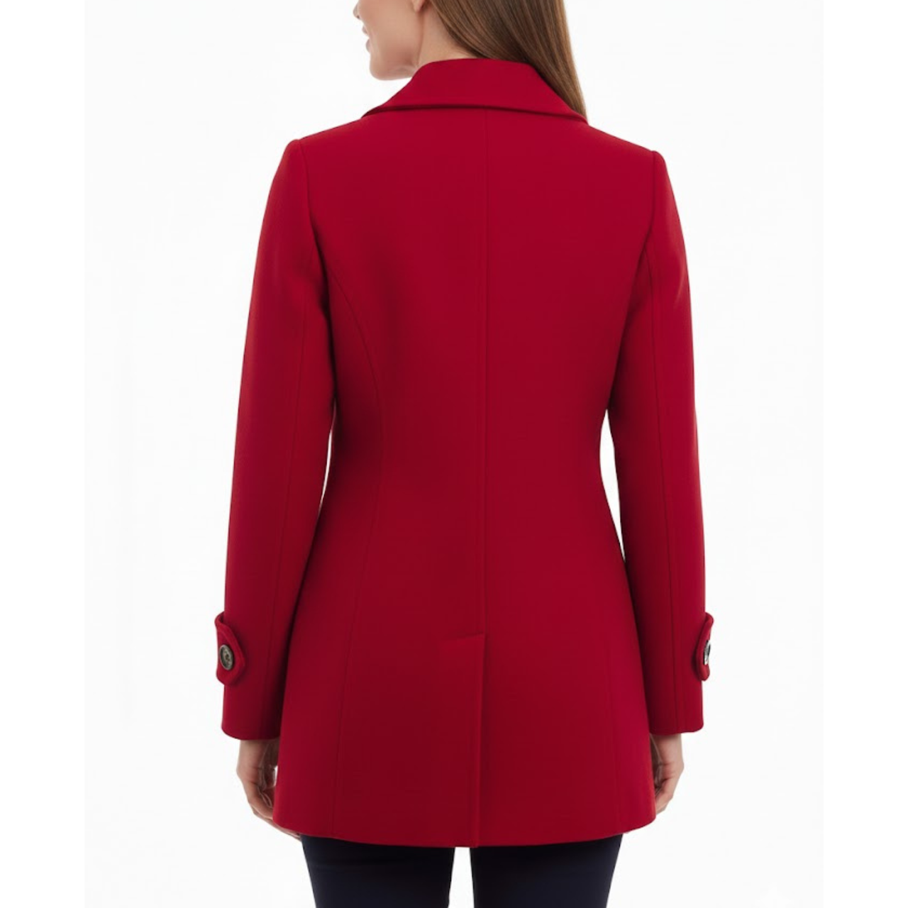 Women's Red Wool Single-Breasted Classic Shirt Style Coat
