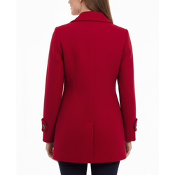 Women's Red Wool Single-Breasted Classic Shirt Style Coat