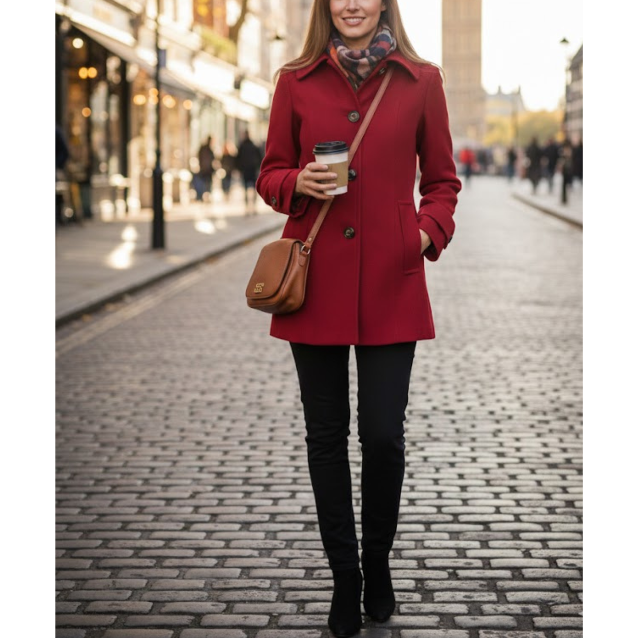 Women's Red Wool Single-Breasted Classic Shirt Style Coat