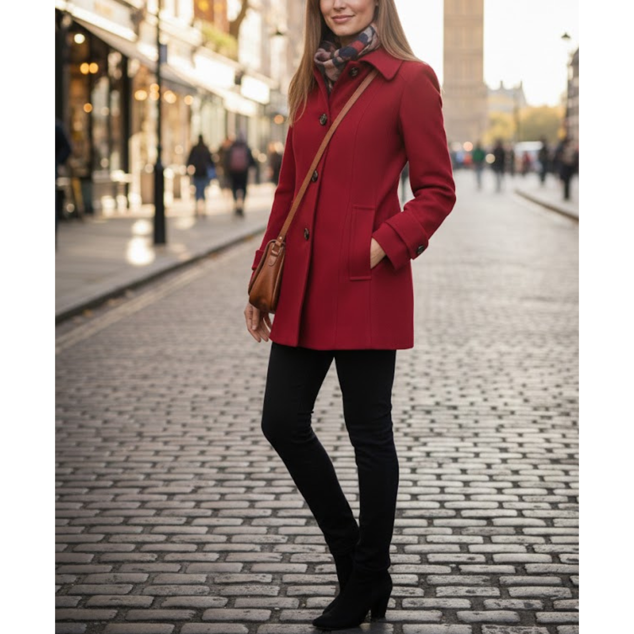 Women's Red Wool Single-Breasted Classic Shirt Style Coat