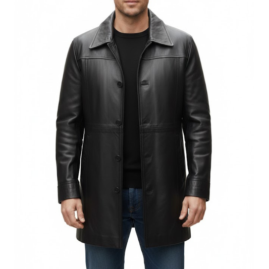 Men's Black Sheepskin Leather Soft Classic Winter Coat