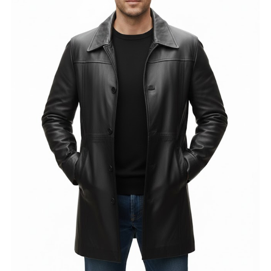 Men's Black Sheepskin Leather Soft Classic Winter Coat