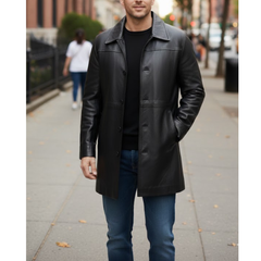 Men's Black Sheepskin Leather Soft Classic Winter Coat