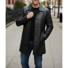 Men's Black Sheepskin Leather Soft Classic Winter Coat