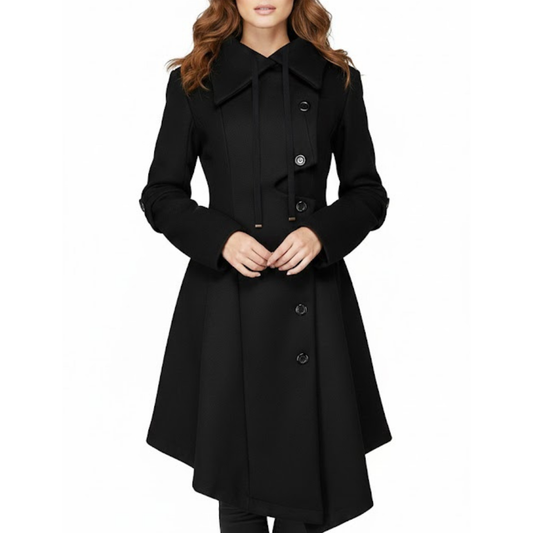 Women's Black Wool Single Breasted Modern Style Winter Trench Coat