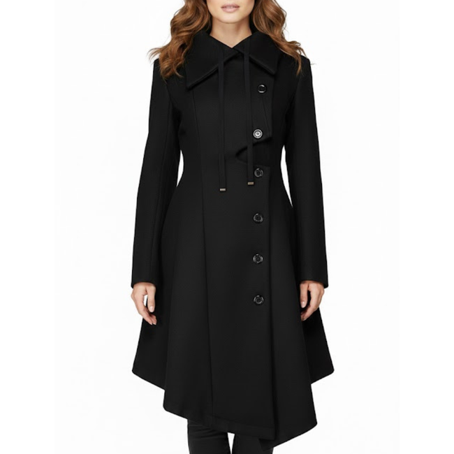 Women's Black Wool Single Breasted Modern Style Winter Trench Coat