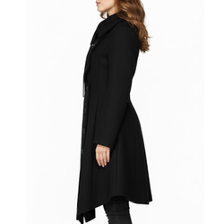 Women's Black Wool Single Breasted Modern Style Winter Trench Coat