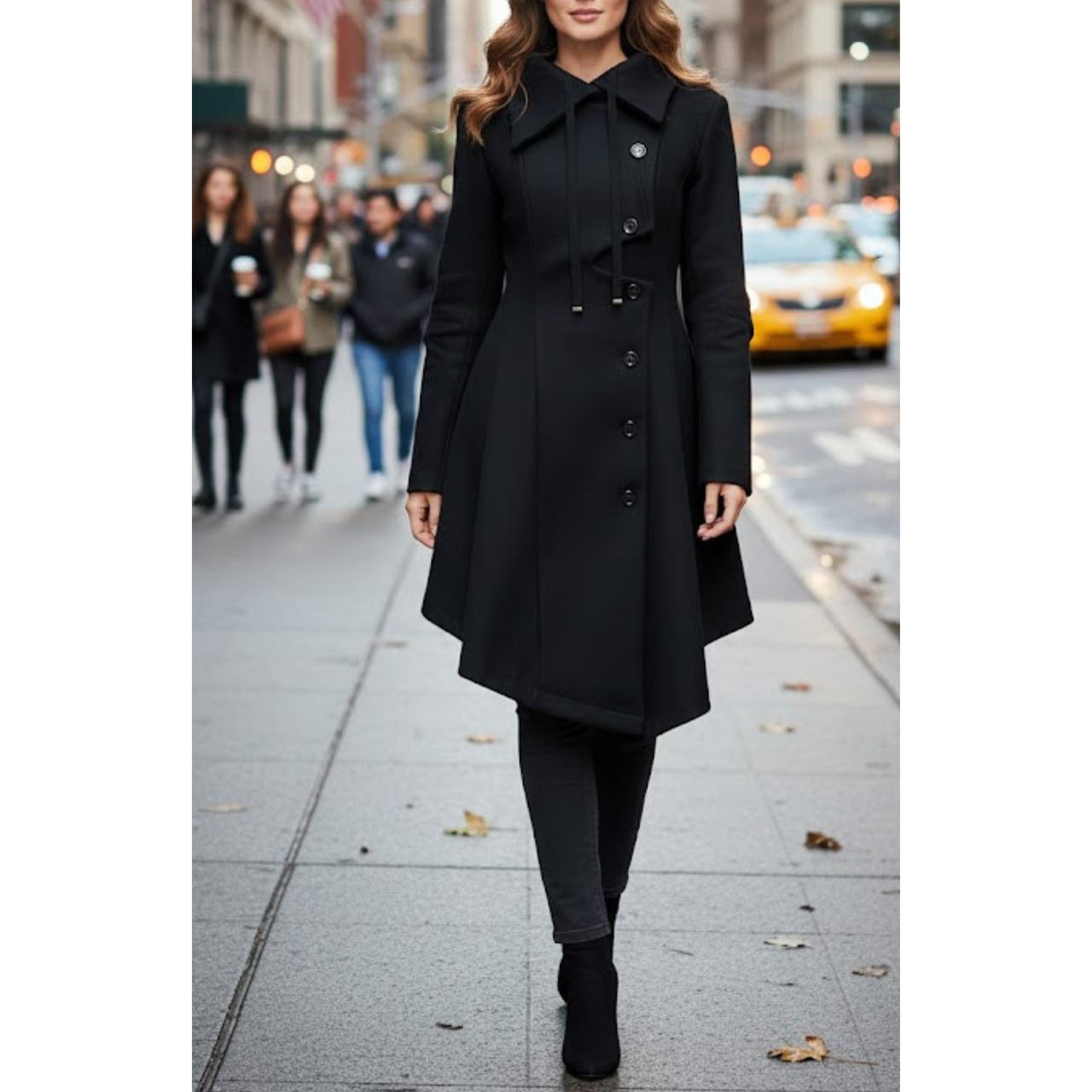 Women's Black Wool Single Breasted Modern Style Winter Trench Coat