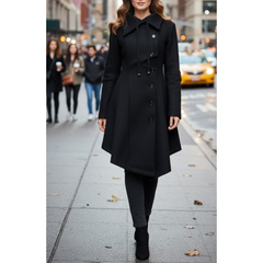 Women's Black Wool Single Breasted Modern Style Winter Trench Coat