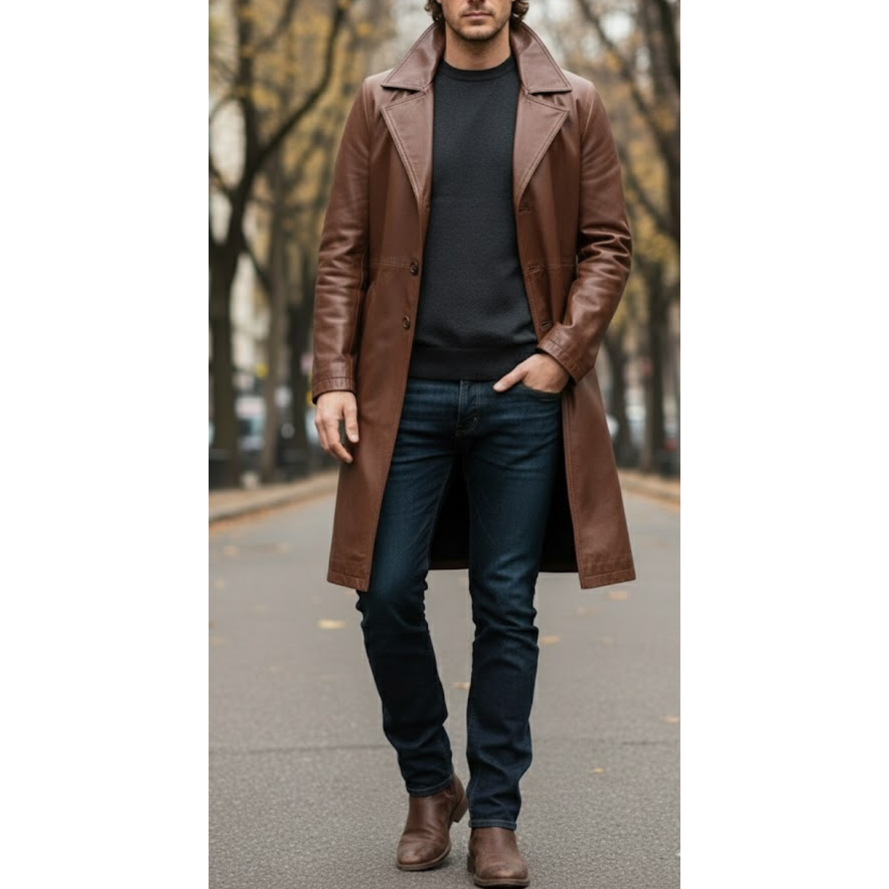 Men's Brown Sheepskin Leather Soft Classic Winter Coat