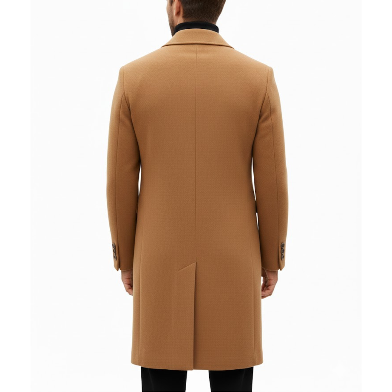 Men's Camel Brown Wool Double Breasted Classic Long Trench Coat