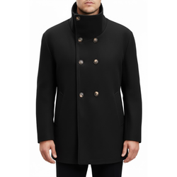 Men's Black Wool Double Breasted Pea Coat Style Winter Overcoat