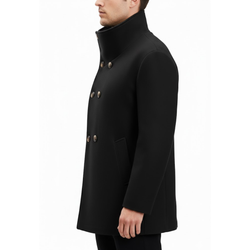 Men's Black Wool Double Breasted Pea Coat Style Winter Overcoat