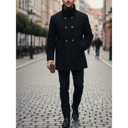 Men's Black Wool Double Breasted Pea Coat Style Winter Overcoat