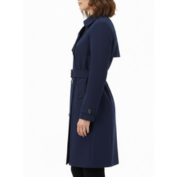 Women's Classic Blue Double Breasted Polyester Fabric Overcoat