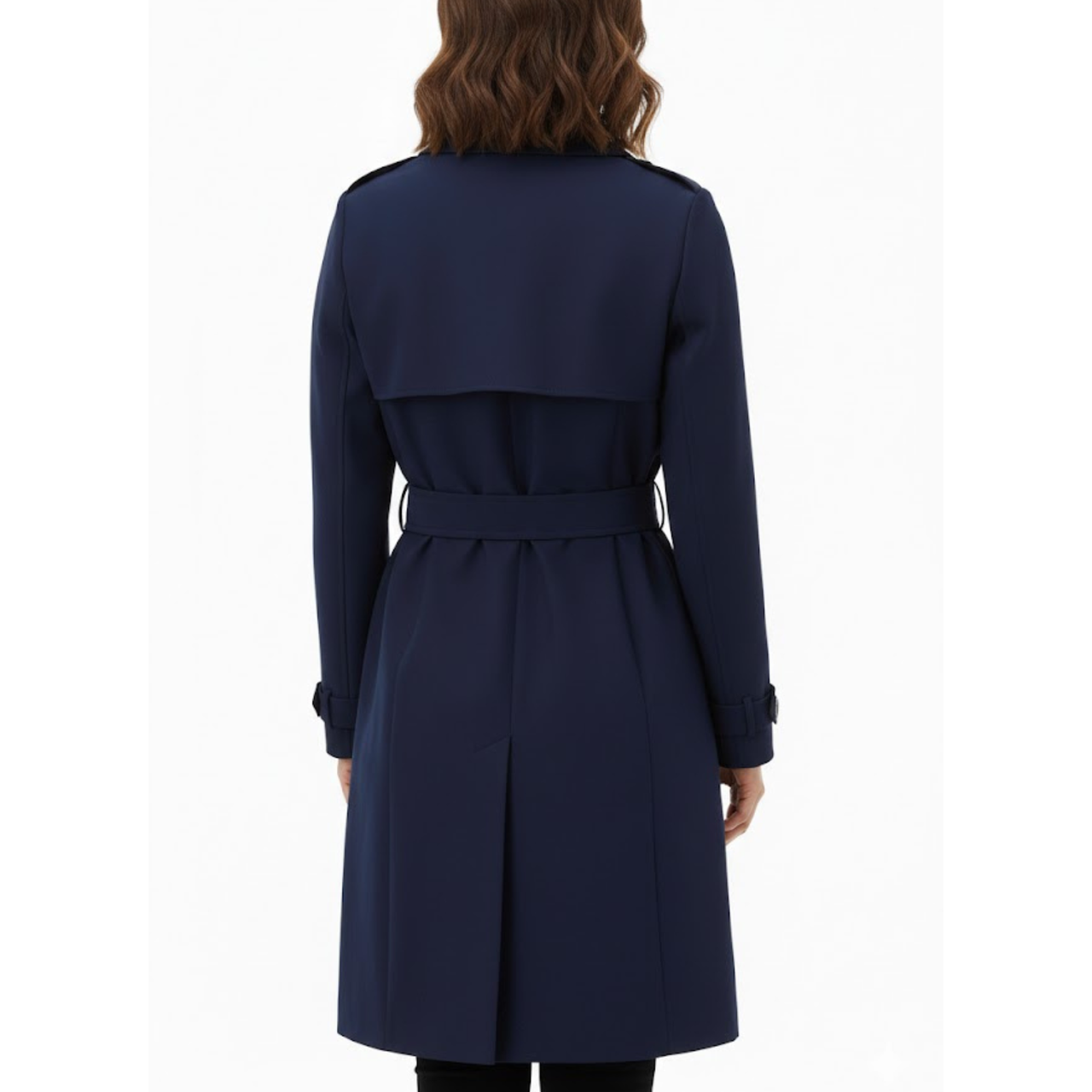 Women's Classic Blue Double Breasted Polyester Fabric Overcoat