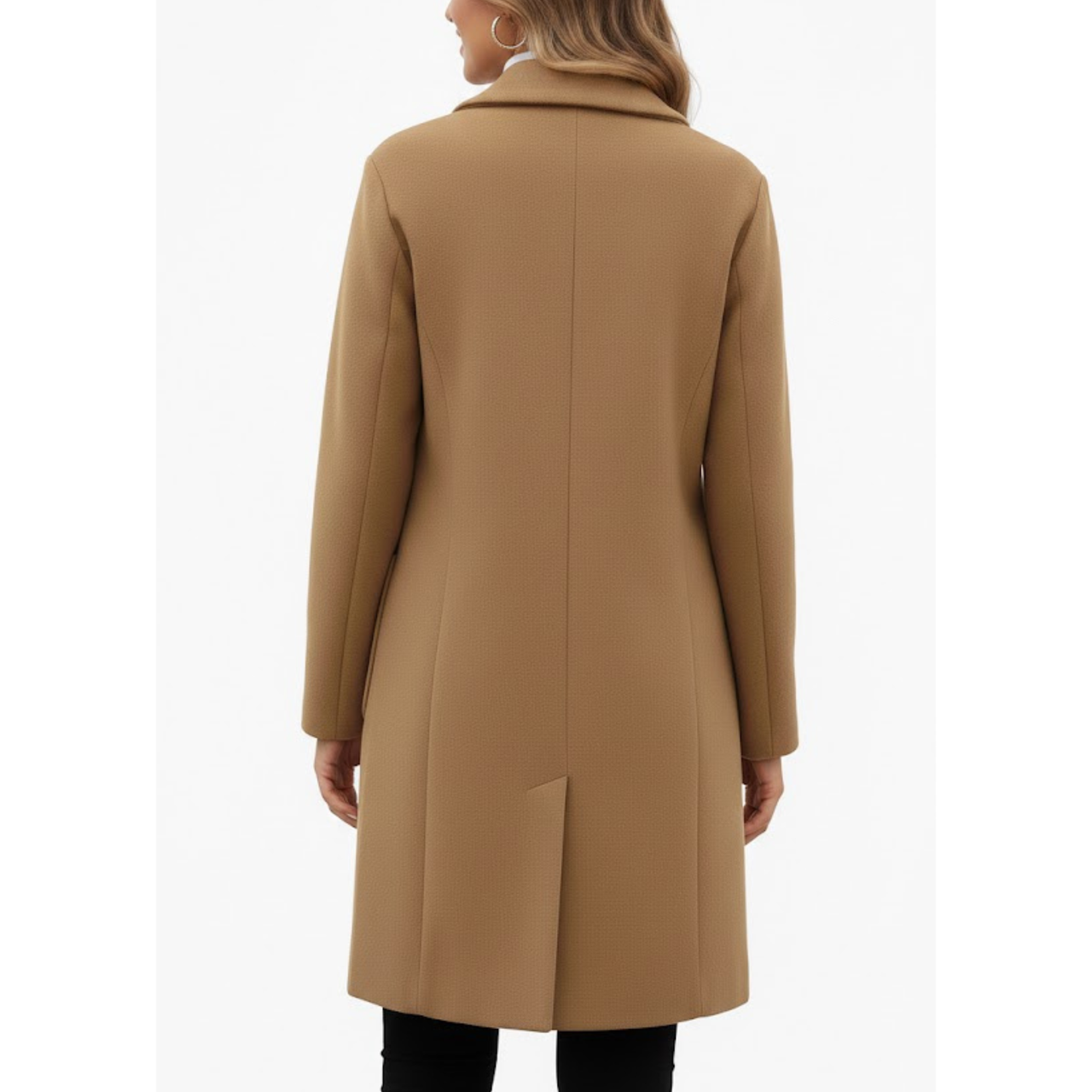 Women's Camel Brown Wool Double Breasted Notch Lapel Style Winter Overcoat