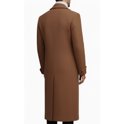 Men's Brown Double Breasted Long Wool Notch Lapel Style Trench Coat