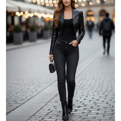 Womens Black Genuine Lambskin Leather Bolero Shrug Slim Fit Jacket