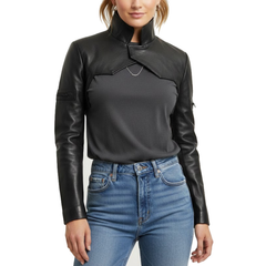 Women's Black Leather Cropped Bolero Shrug Jacket